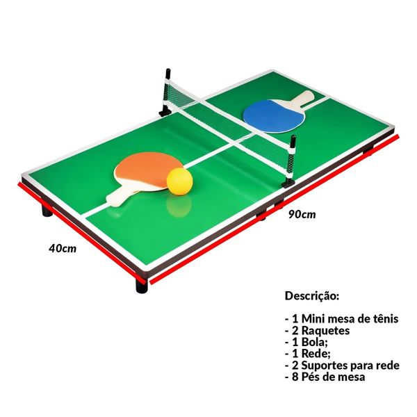 Mini Mesa de Ping-Pong 90X40 com Rede e Raquetes - Kobest